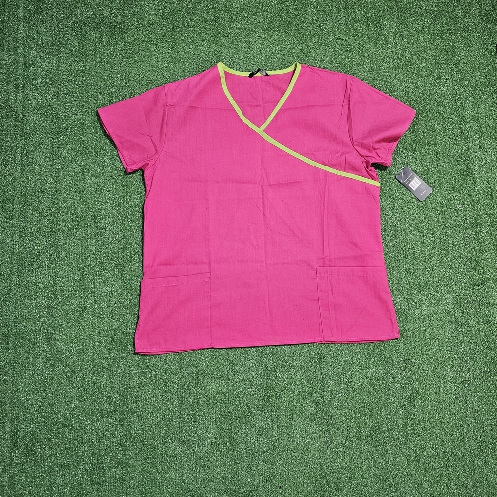 Just Love Hot Pink Scrub Top with Lime Trim